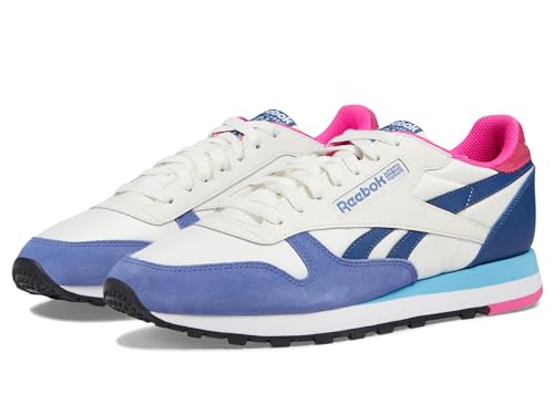 Reebok Unisex Classic Leather Sneaker, Chalk/Uniform Blue/Laser Pink, 13 US Men