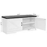 HOMSHO 2-Tier Storage Bench, Shoe Bench with Padded Seat Cushion, Entryway Bench with 2 Barn Doors, Adjustable Shelf, 13.8" D x 39.4" W x 17.7" H, for Entryway, Living Room, Bedroom, White