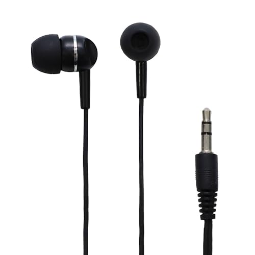 Avid Products Bulk Disposable AE-205 Stereo Earbuds with 3.5mm Plug, Eco-Friendly Packaging with Hang Hole (50 Pack)