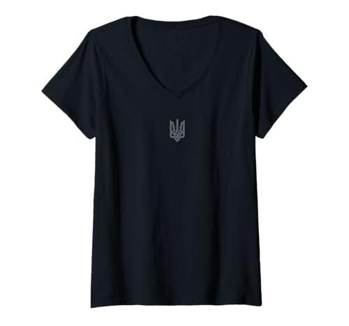 Womens Ukrainian Tryzub Emblem on the Chest - Ukraine Trident V-Neck T-Shirt