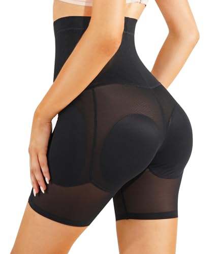 Irisnaya Women Shapewear Control Panties Body Shaper Butt Lifter Padded Hip Enhancer Seamless Underwear Hi- Waist Trainer Short (Medium, Black)