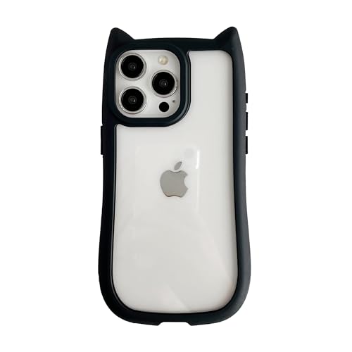 FLIRACON Cute Cat Ears Clear Phone Case Compatible with iPhone Case (Black,for iPhone 16)