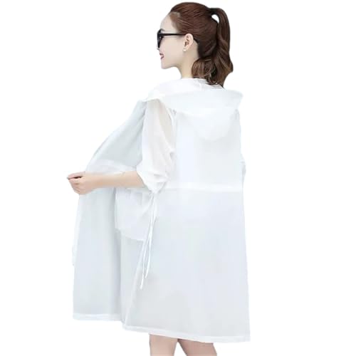 Women UV Sun Protection Clothing Hooded Loose Long Sunscreen Jacket Summer Thin Windbreaker Breathable Top White M