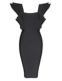 meilun Womens Celebrity Party Bandage Dress Vestido Ruffles Butterfly Sleeve Bodycon Club Dress (Black, M)