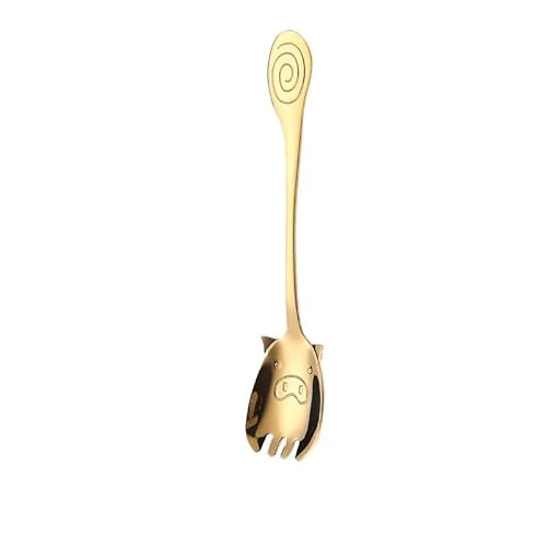 SEELLODGE Silverware Flatware Cutlery Set, 1/4/6/8pcs 304 Stainless Steel Fork Creative Cartoon Pig Fork Stirring Dessert Fork(Gold,6 Pieces)