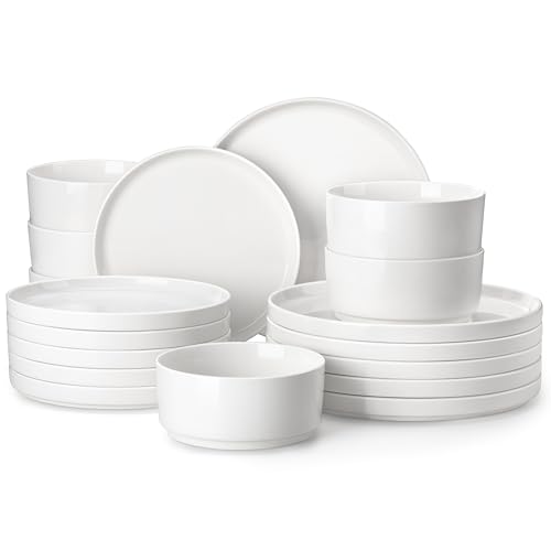 MALACASA 18 Pieces Porcelain Dinnerware Set, Modern White Dish Set for 6, Premium Serving Plates and Bowls Sets, Chip and Scratch Resistant Dishware Sets Kitchen Dishes Dining Ware Set, Series LEAH