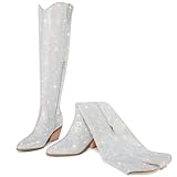 RONILURN Women Rhinestone Over the Knee Cowboy Boots, Sparkly Bling Cowgirl Boots Western Thigh High Boots Pull-On Side Zippers Chunky Heel Pointed Toe Size5-12 For Fashion&Daily