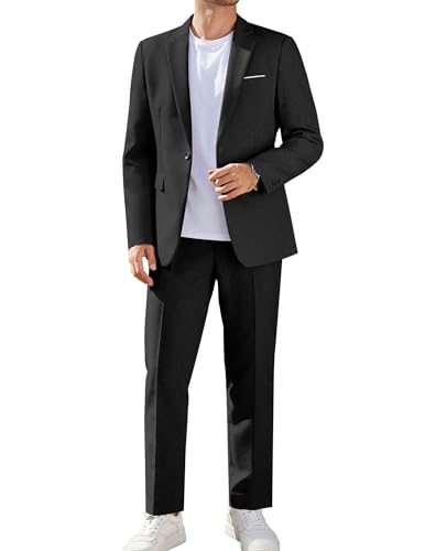 COOFANDY Men Suits Classic Fit 2 Piece Suit Set One Button Casual Blazer Wedding Bussiness Suit Separates, Black, X-Large