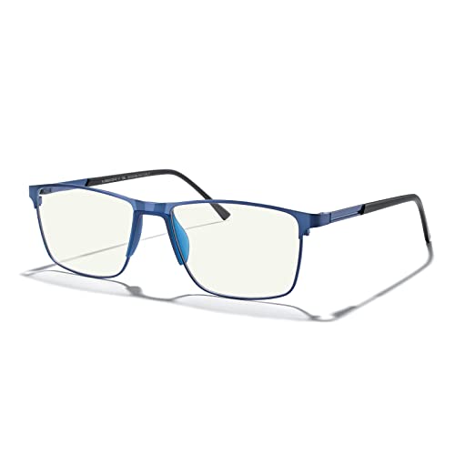 MERRY'S Fashion Blue Light Blocking Glasses - Reading Glasses Metal Frame Spring Hinge Readers for Men Eyeglasses (Blue-52MM, 2.00)