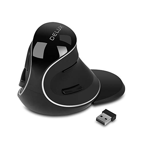 Delux Wireless Ergonomic Vertical Mouse - 2.4G with USB Receiver, Silent Clicks, 1600 DPI, 6 Buttons, Removable Wrist Rest, for Laptop PC (M618Plus Wireless-Black)