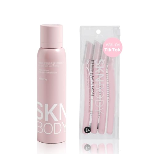 SKNBODY Hair Identifier Spray for Face Shaving and Dermaplaning Tool with 4 Razors, Upgraded Dermaplaning Spray for Women Facial Hair Removal, Gentle on All Skin Types
