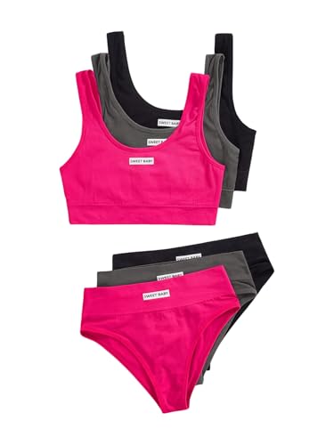 BEAUDRM Women's 3 Pack Lingerie Sets Letter Wireless Bralettes No Show Bra and Panty Comfy Nightwear Matching Underwear Sets Multicolor Medium