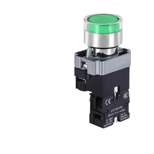 LED Light 220V Push Button Flat Momentary Self-Reset Indicator Red Green Yellow Blue 12V 24V Illuminated Push Button(Green_1NO_380V)