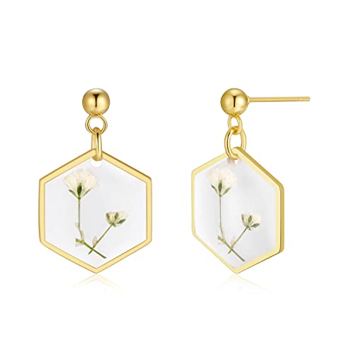 Pressed Flower Earrings | Handmade Earrings Stud | Pressed Baby's Breath Flower | Symbol of Love and Innocence | Gift for Woman | Diameter 16mm