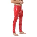 YOOBNG Mens Pu Leather Pants Shiny Activewear Leggings Straight Leg Faux Leather Pants Disco Casual Pants Bright Red