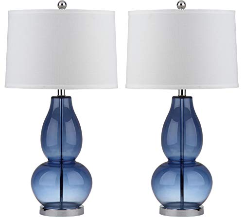 SAFAVIEH Lighting Collection Mercurio Blue Glass Double Gourd 29-inch Bedroom Living Room Home Office Desk Nightstand Table Lamp Set of 2 (LED Bulbs Included)