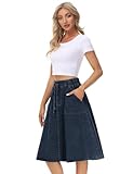 KANCY KOLE Women Jean Skirt Midi Length Elastic Waist A-Line Denim Skirt for Summer Spring M Dark Blue