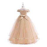 Weileenice Rose Gold Girls Lace Party Dress 12 13 Cold Shoulder Embroidery Wedding Pageant Birthday Formal Vintage Kids Prom Dresses Beads Sequin Junior Girl Photo Shoot Bridesmaid Tulle Ball Gown