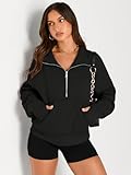 AUTOMET Womens Sweatshirts Half Zip Cropped Pullover Fleece Quarter Zipper Hoodies 2025 Fall Fashion Outfits Clothes Black Small