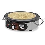 Waring Commercial WSC160X 16" Electric Crepe Maker, Cast Iron Cooking Surface, Stainless Steel Base, Includes Batter Spreader and Spatula, 120V, 1800W, 5-15 Phase Plug