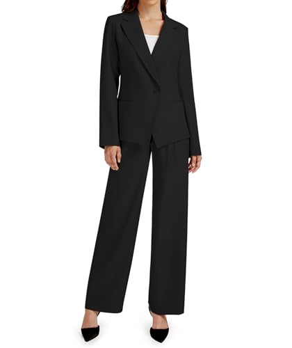 Casly Lamiit Two Piece Outfits for Women Black Blazer Suit High Waisted Dress Pants Business Casual Suiting Set Formal Interview Professional Clothes Petite XS