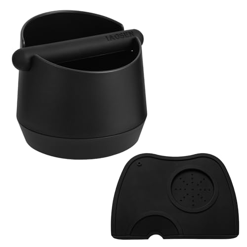 IAOSEN 6 Inch Large Capacity Design Espresso Knock Box Tamping Mat Espresso Machine Accessories Set of 2 with Removable Knock Bar and Anti-Slip Base for Home Office Barista Tools for Bar Shop