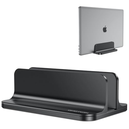 OMOTON Vertical Laptop Stand Holder, Desktop Aluminum Stand for MacBook with Adjustable Dock Size, Fits All MacBook, Surface, Chromebook and Gaming Laptops (Up to 17.3 inches),Black