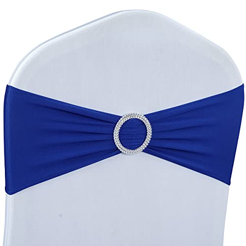Babenest Spandex Chair Sashes Bows 100PCS Premium Stretch Chair Cover Band with Buckle Slider Universal Elastic Chair Ties for Wedding Party Ceremony Reception Banquet Decoration (Royal Bule)
