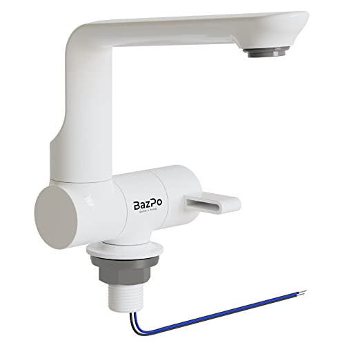 Bazpo 12V Water Tap with Microswitch | RV Kitchen Faucet Solid Brass (5 BAR) | 12 Volt Electric Tap with Switch | Boat, Camping Sink Faucet Rotatable | RV Accessory (White)