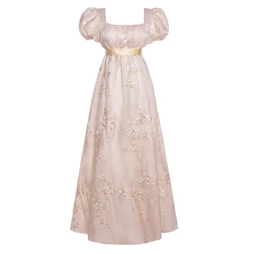 Mikan Tsumiki Regency Dresses for Women Exquisite Embroidery Empire Waist Regency Era Dress Victorian Long Ball Gown L