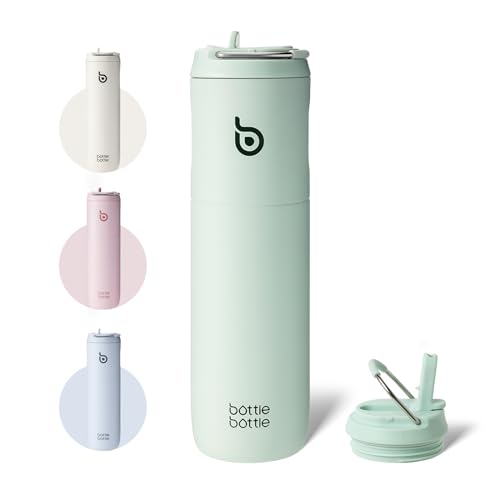 BOTTLE BOTTLE Insulated Water Bottle 24oz with Straw Lid and Handle for Sports Travel Gym Stainless Steel Water Bottles Double-Wall Vacuum Metal Leak Proof BPA-Free (Light Green)