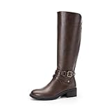 DREAM PAIRS Women's Knee High Boots, Buckle Riding Boots,Size 8,BROWN-1,UNCLE