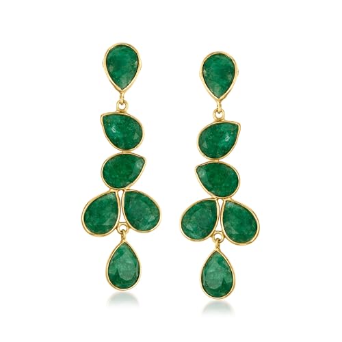 Ross-Simons 22.68 ct. t.w. Emerald Drop Earrings in 18kt Gold Over Sterling