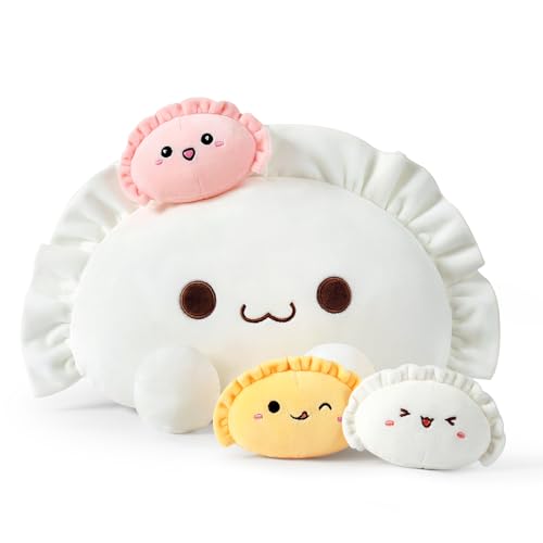 Ditucu Cute Dumpling Plush Pillow Mommy 14 inch with 3 Littles 4 inch Family Food Shaped Stuffed Animal Plushies Toys Gifts for Kids