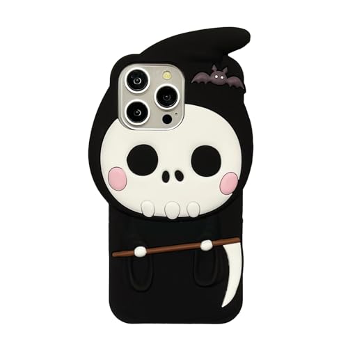 MOIWOAOE Kawaii Phone Case for iPhone 15 Cute 3D Cartoon Halloween Death Silicone Protective Case Cover for Women & Girl