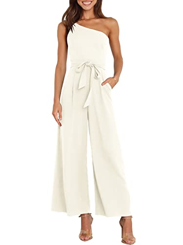 ANRABESS Women Summer Dressy Jumpsuits One Shoulder Sleeveless Casual Wide Leg Pants Romper Jumper 2025 Trendy Outfits White Large