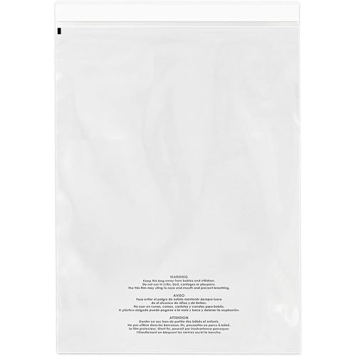 Poly Bags With Suffocation Warning 14x20-100 Count - Self Seal Clear Bags Strong Adhesive Shipping Bags for Clothes - Permanent Adhesive - Clear Packaging Bags for Storage, Retail, Warehouse
