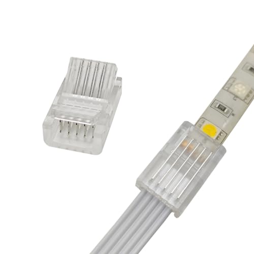 Biantie La 5 Pin 10mm LED Strip to Wire Connector rgbw Unwired Clips Solderless Adapter Terminal Extension Connection for Multicolor LED Strip Lights 12V 24V (Pack of 10)
