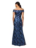 Adrianna Papell Women's Off Shoulder Jacquard Gown, Blue Multi