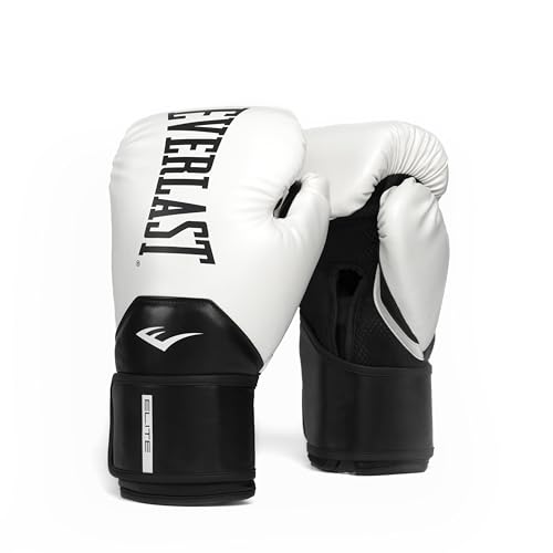 Everlast Elite 2 Boxing Gloves, Pro Training Gloves for Men and Women, Secure Fit Hook and Loop Closure & Ventilation, Heavy Bag & Speedbag Training (16oz, White/Black)