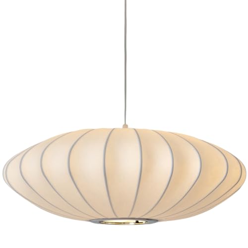 COMSDY 23.6 Inch Large White Silk Round Pendant Light Fixture Hanging Lamp for Kitchen Island, Bedroom, Dining Room, Ceiling Decor Chandeliers for Dining Room