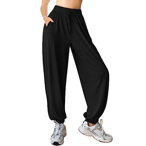 ASIMOON Womens Sweatpants Black Pants Lightweight Casual Joggers Loose Harem Yoga Pants with Pockets