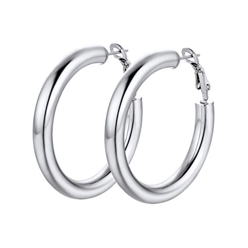 Hoop Earrings Women Minimalist Jewelry Huggie Cool Earing 40mm Stainless Steel Chunky Thick Black Hoops Earrings