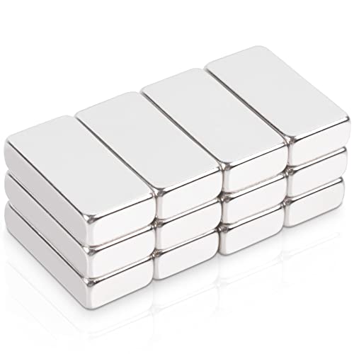 MAGXCENE Strong Rare Earth Magnets Bar Heavy Duty, 20x10x5mm Rectangular Neodymium Magnets for Fridge, Crafts, Kitchen, Science, Tool Storage, 12 Pack
