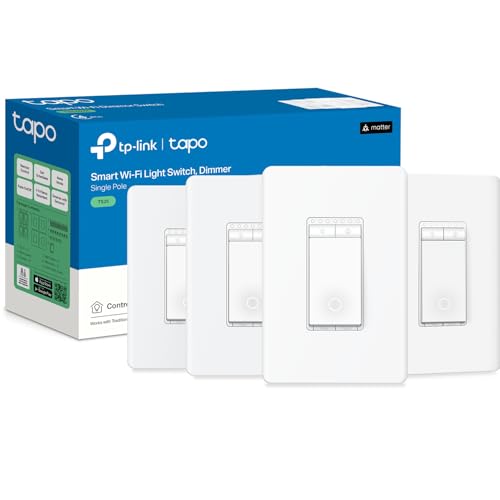 TP-Link Tapo Matter Smart Dimmer Switch, Single Pole, Neutral Wiring & 2.4 GHz WiFi Required, Compatible with Alexa, Siri, Google Home, Bixby, UL Certified Light Switch, (4-Pack)