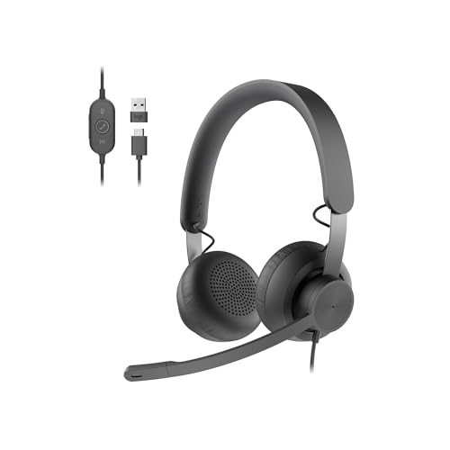 Logitech Zone 750 Wired On-Ear Headset with Advanced Noise-canceling Microphone, Simple USB-C and Included USB-A Adapter, Plug-and-Play Compatibility for All Devices