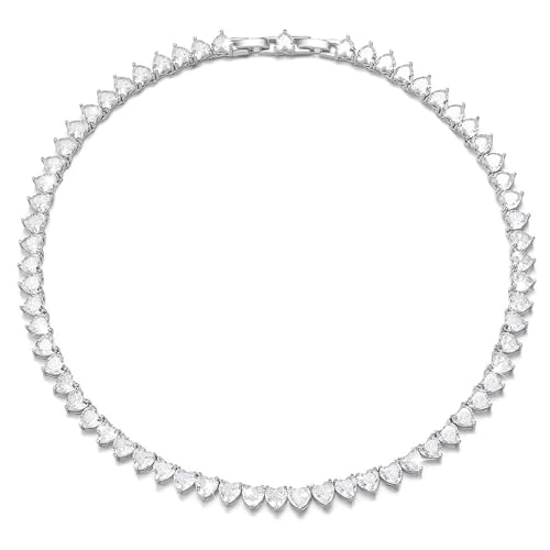 FEEL STYLE Heart Tennis Necklace for Women - 6mm Platinum Plated Diamond Necklace - Iced Out Choker Necklaces Cubic Zirconia Tennis Necklace 16inch
