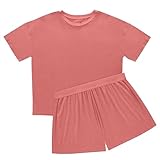 Hanes Women's Originals Supersoft Comfywear 2 Piece Lounge Boxy T-Shirt & Sleep Shorts Loungewear Set, Natural Cedar/Natural Cedar, X Large