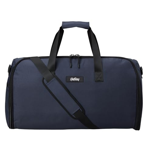 Convertible Garment Duffel Bag 45L – 2-in-1 Carry-On Suit Travel Bag with Wrinkle-Free Hanging Compartment, Shoe Pockets & Trolley Sleeve – Weekender for Business Trips, Weddings & Getaways – Marine