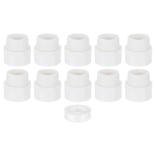 uxcell PVC Male Adapter Pipe Fitting, 10Pcs 2" 2-Way PVC Pipe Connectors with Sealant Tape (Socket x Male Pipe Thread), PVC Hose Adapter Coupling for Plumbing Water Line (White)